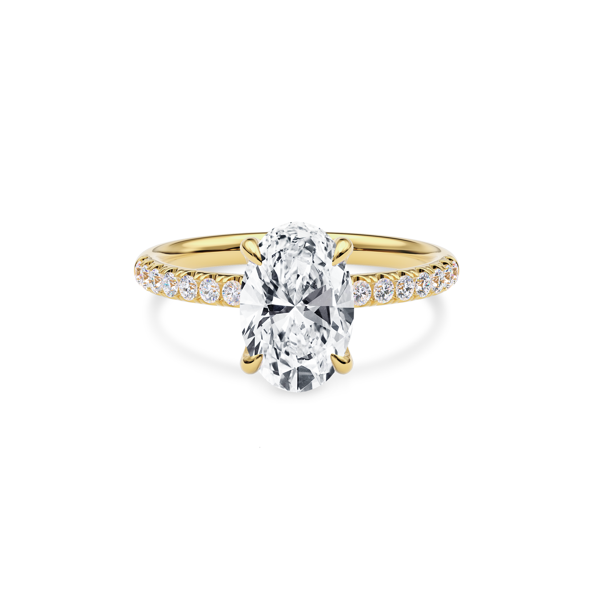 Dia Solitaire Pave Engagement Ring Oval•Yellow Gold