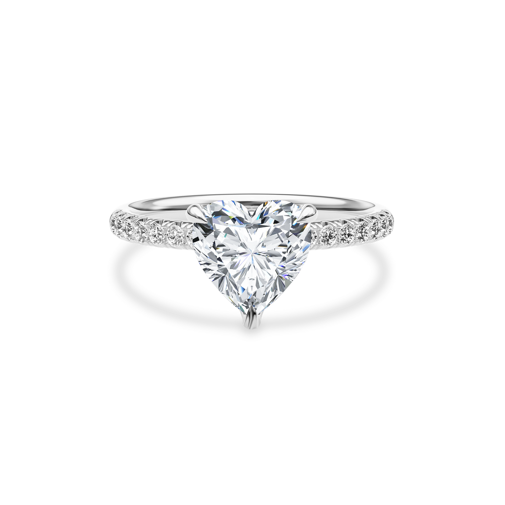 Dia Solitaire Pave Engagement Ring Heart•White Gold