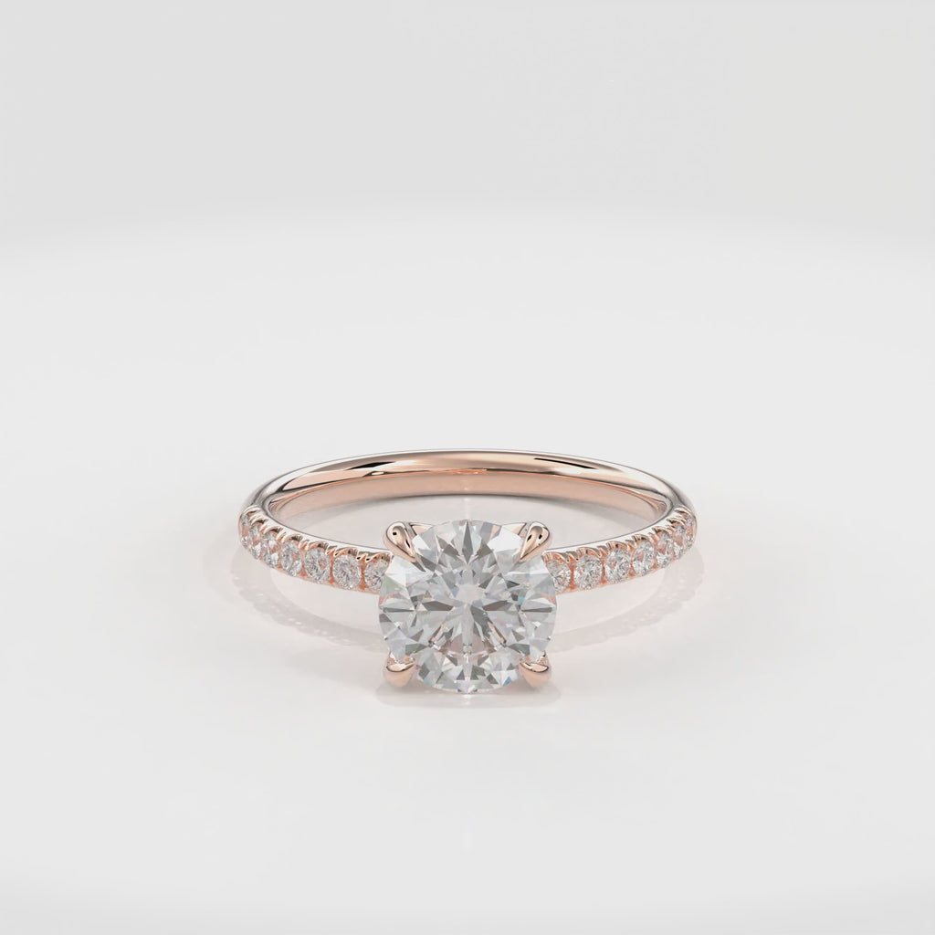 Dia Solitaire Pave Engagement Ring Round•Rose Gold