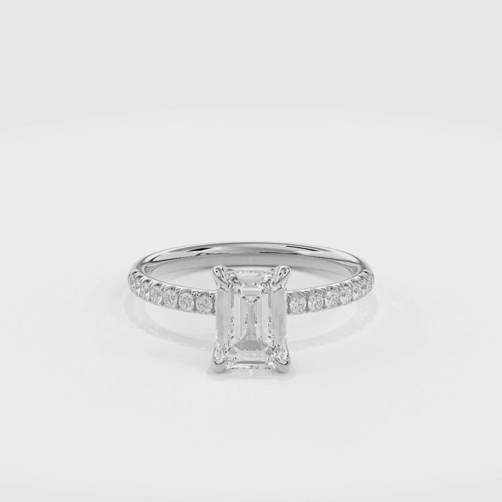Dia Solitaire Pave Engagement Ring Emerald•White Gold