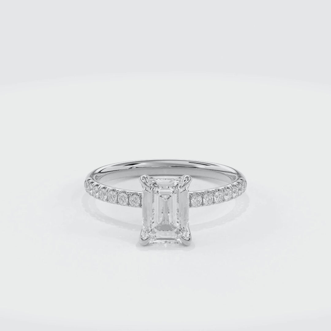 Dia Solitaire Pave Engagement Ring Emerald•White Gold