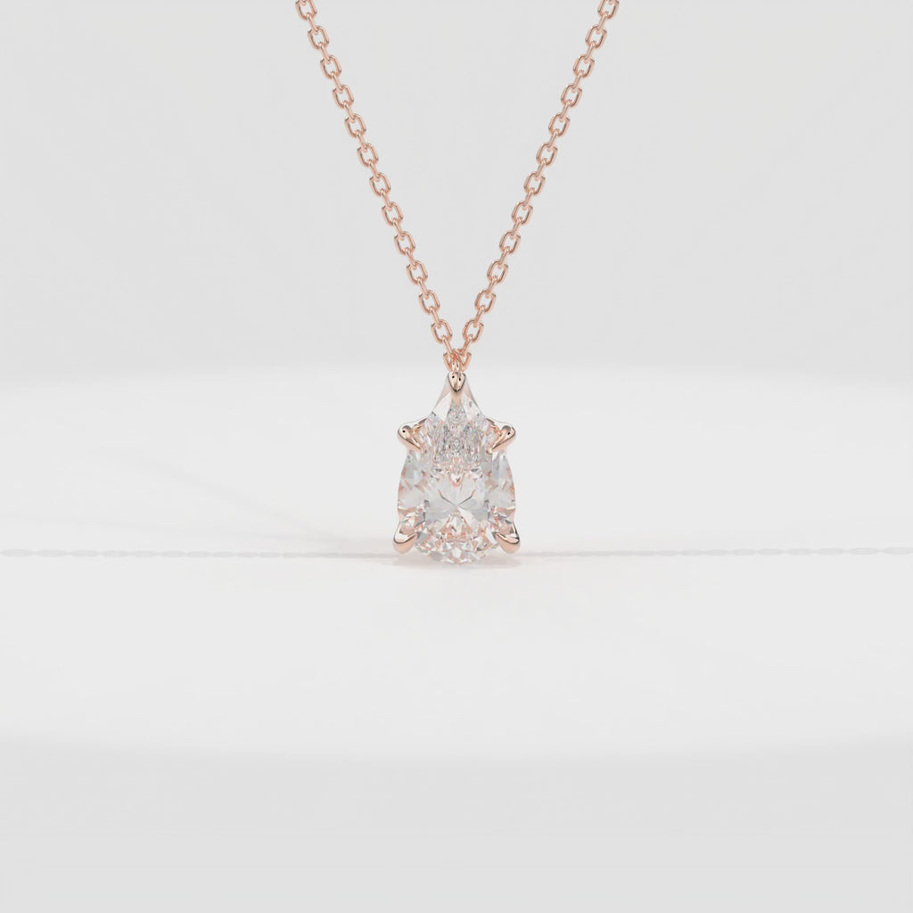 Dia Solitaire Necklace Pear•Rose Gold
