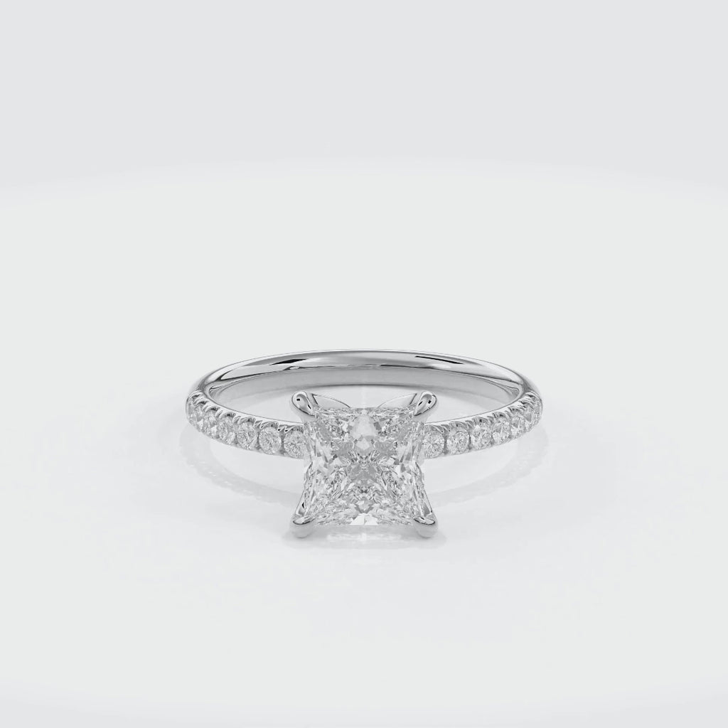 Dia Solitaire Pave Engagement Ring Princess•White Gold