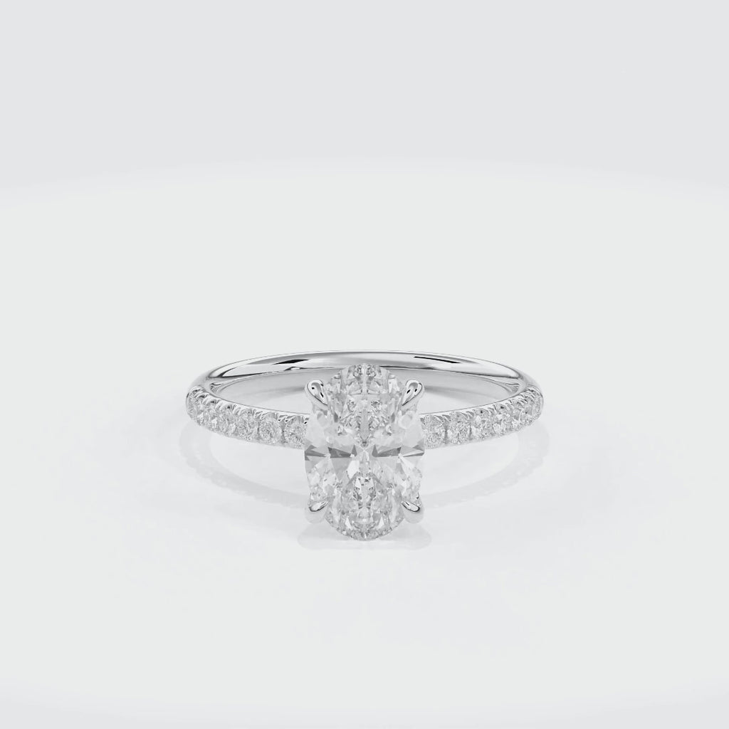 Dia Solitaire Pave Engagement Ring Oval•White Gold