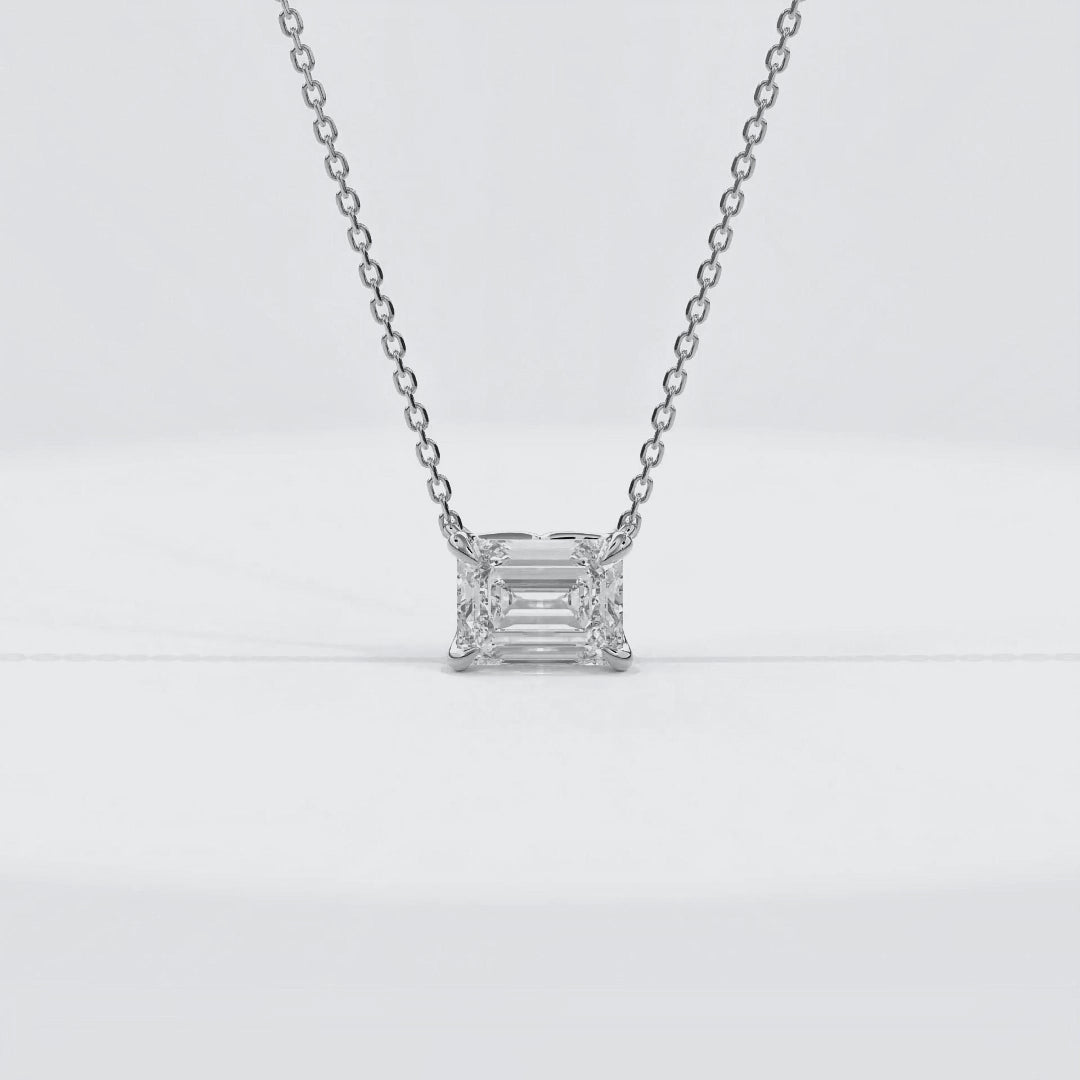 Dia Solitaire Necklace Emerald•White Gold