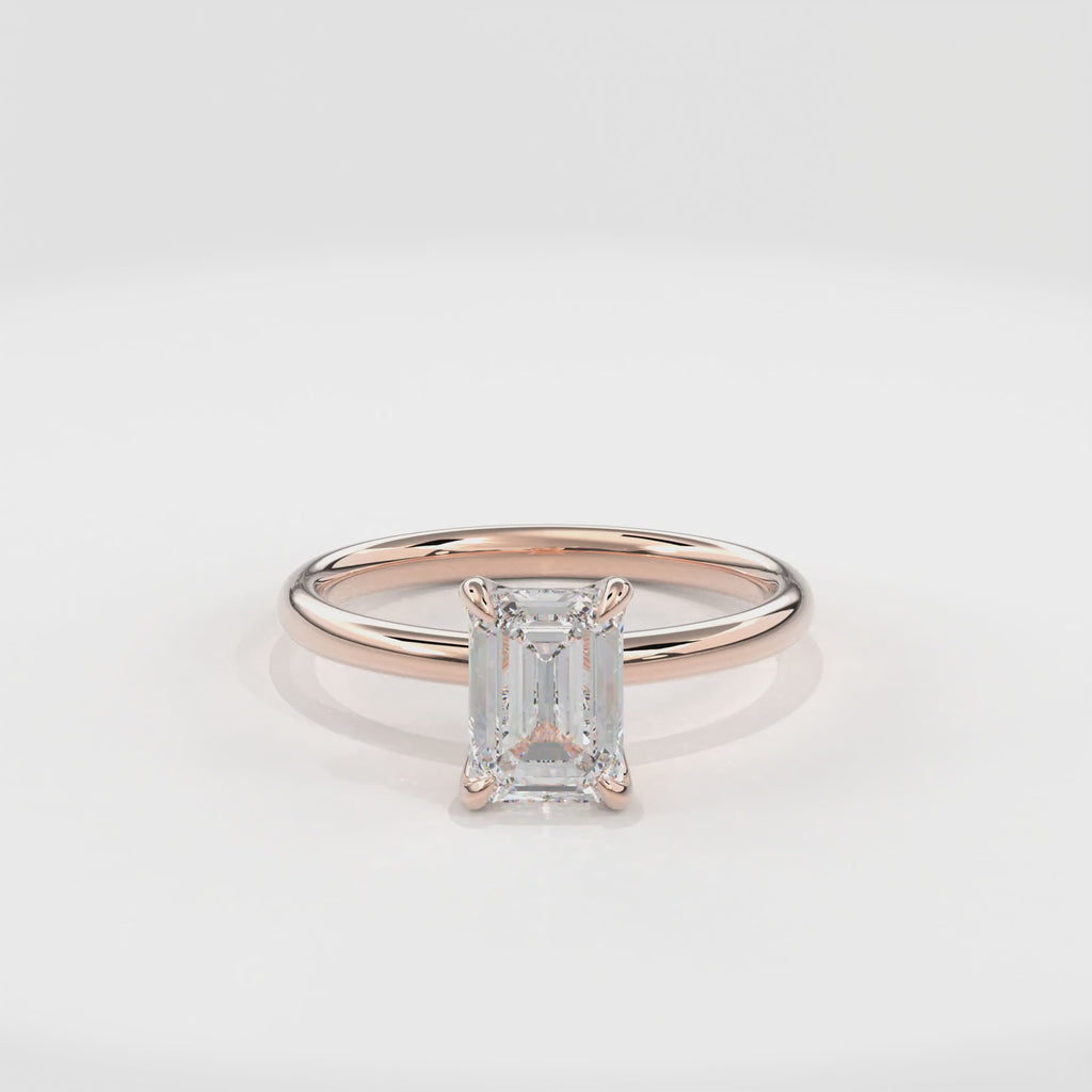 Dia Solitaire Engagement Ring Emerald•Rose Gold