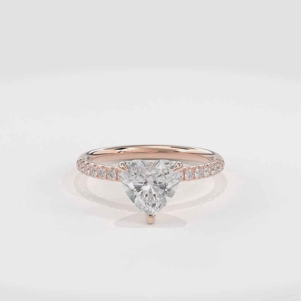 Dia Solitaire Pave Engagement Ring Heart•Rose Gold