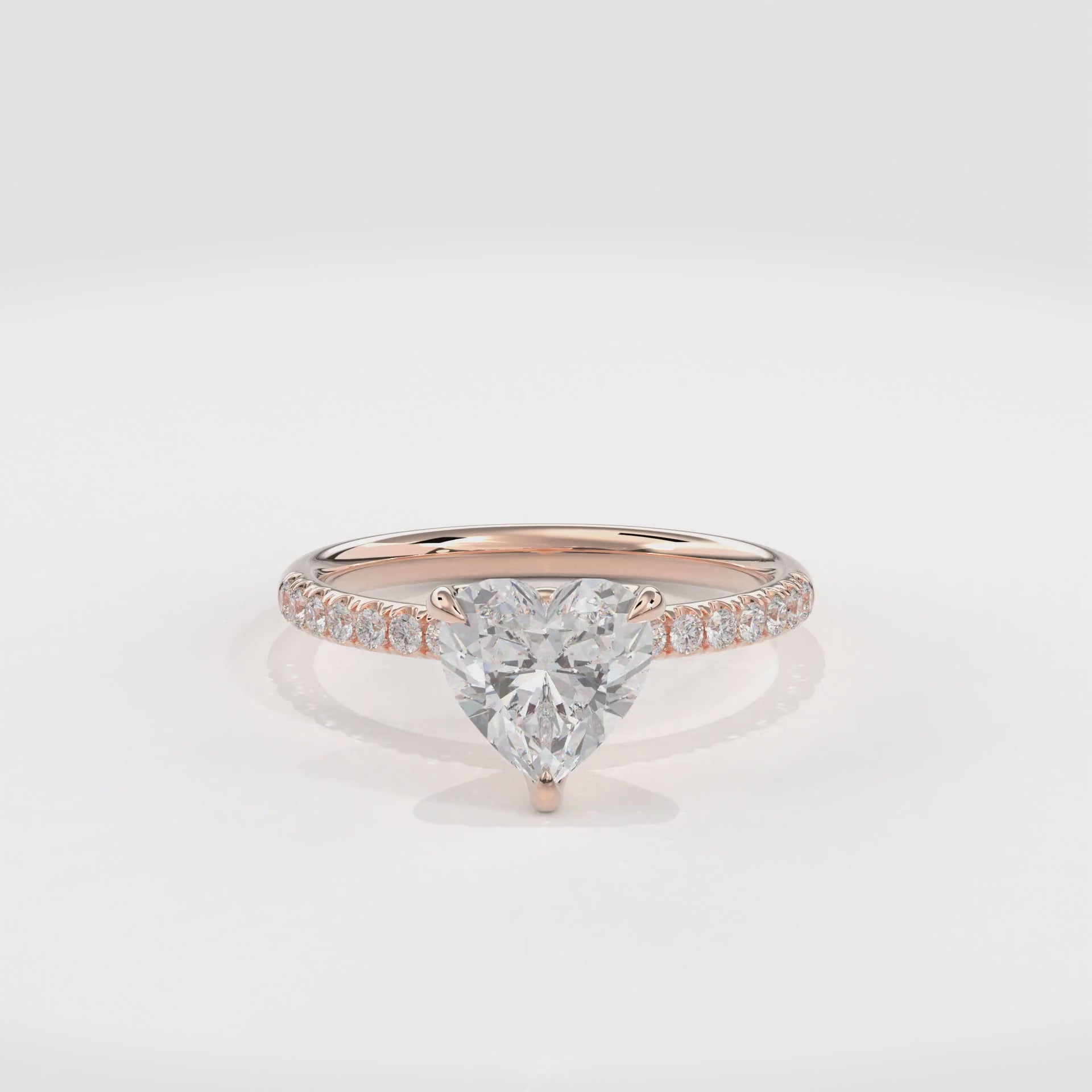 Dia Solitaire Pave Engagement Ring Heart•Rose Gold