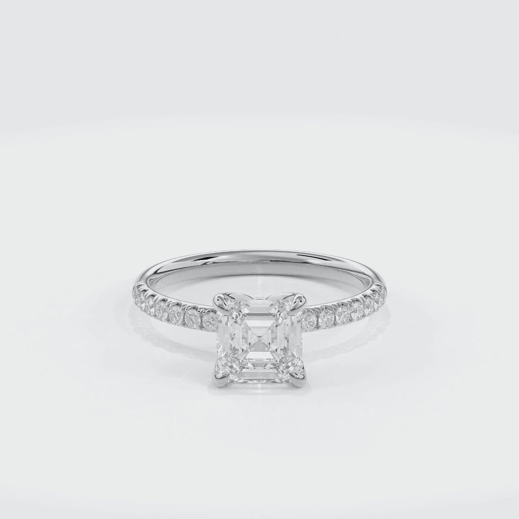 Dia Solitaire Pave Engagement Ring Radiant•White Gold