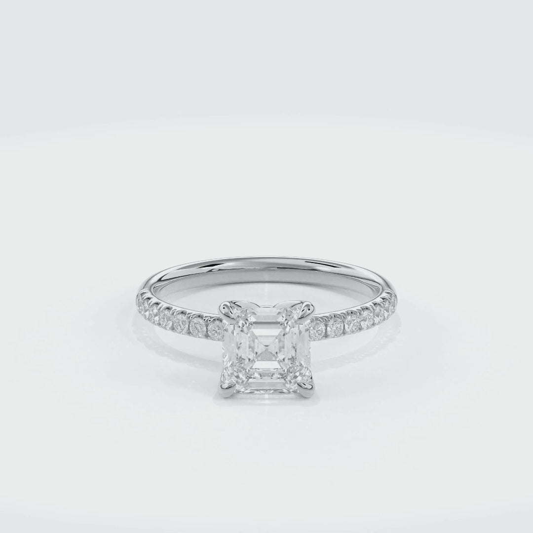 Dia Solitaire Pave Engagement Ring Radiant•White Gold