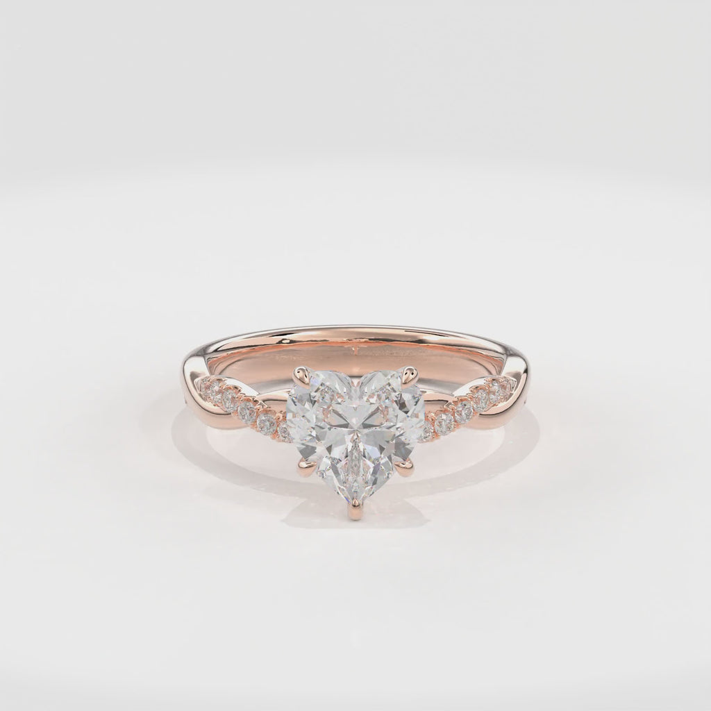 Rhea Twisted Pave Engagement Ring Heart•Rose Gold