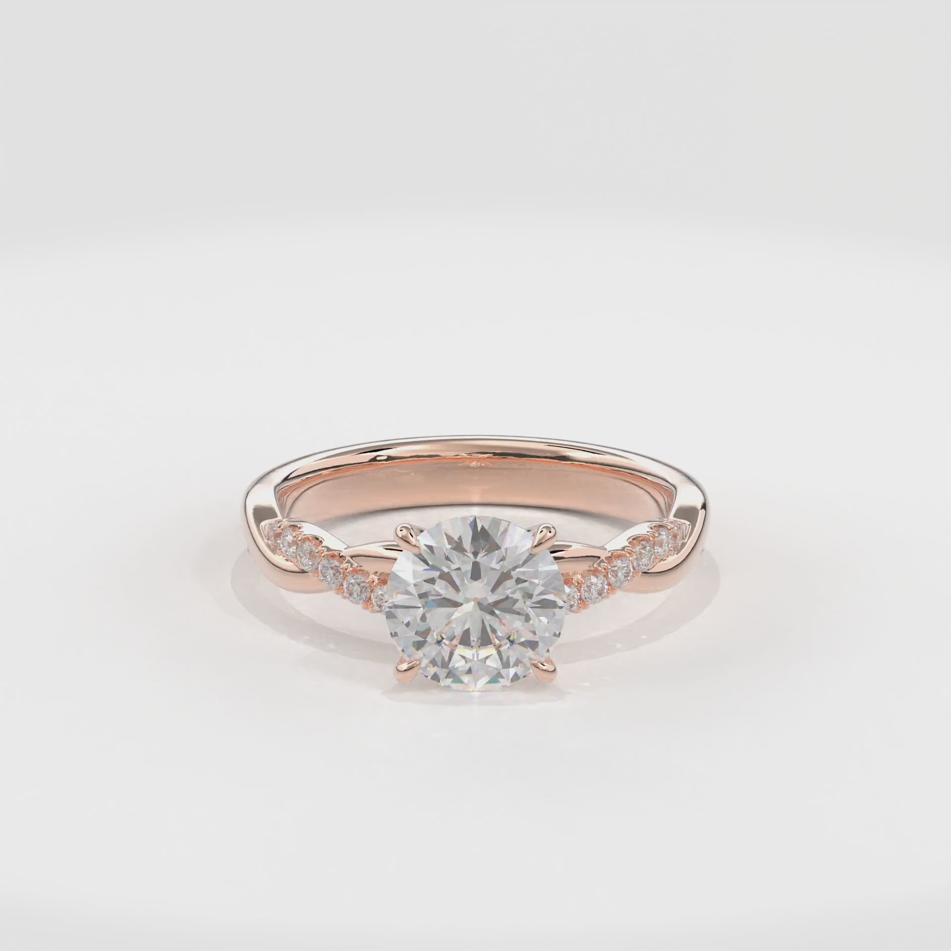 Rhea Twisted Pave Engagement Ring Round•Rose Gold