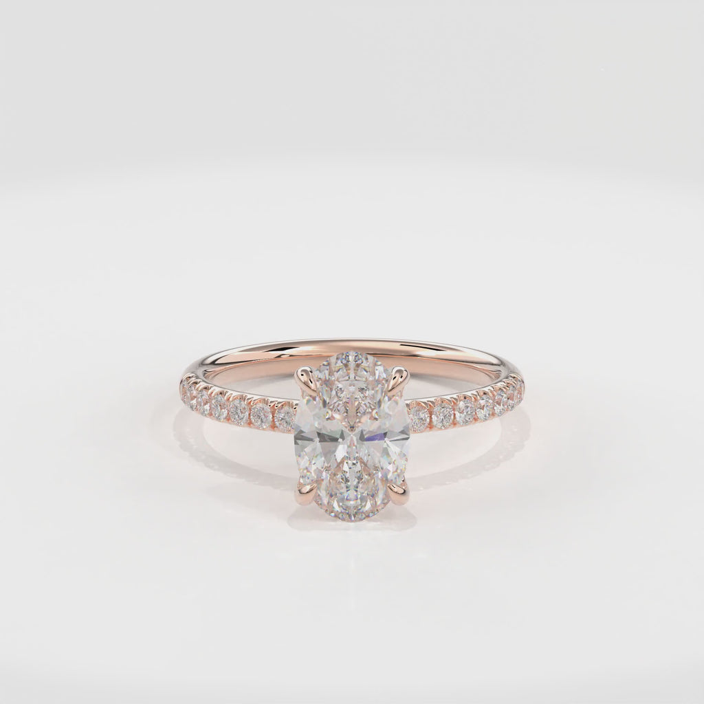 Dia Solitaire Pave Engagement Ring Oval•Rose Gold