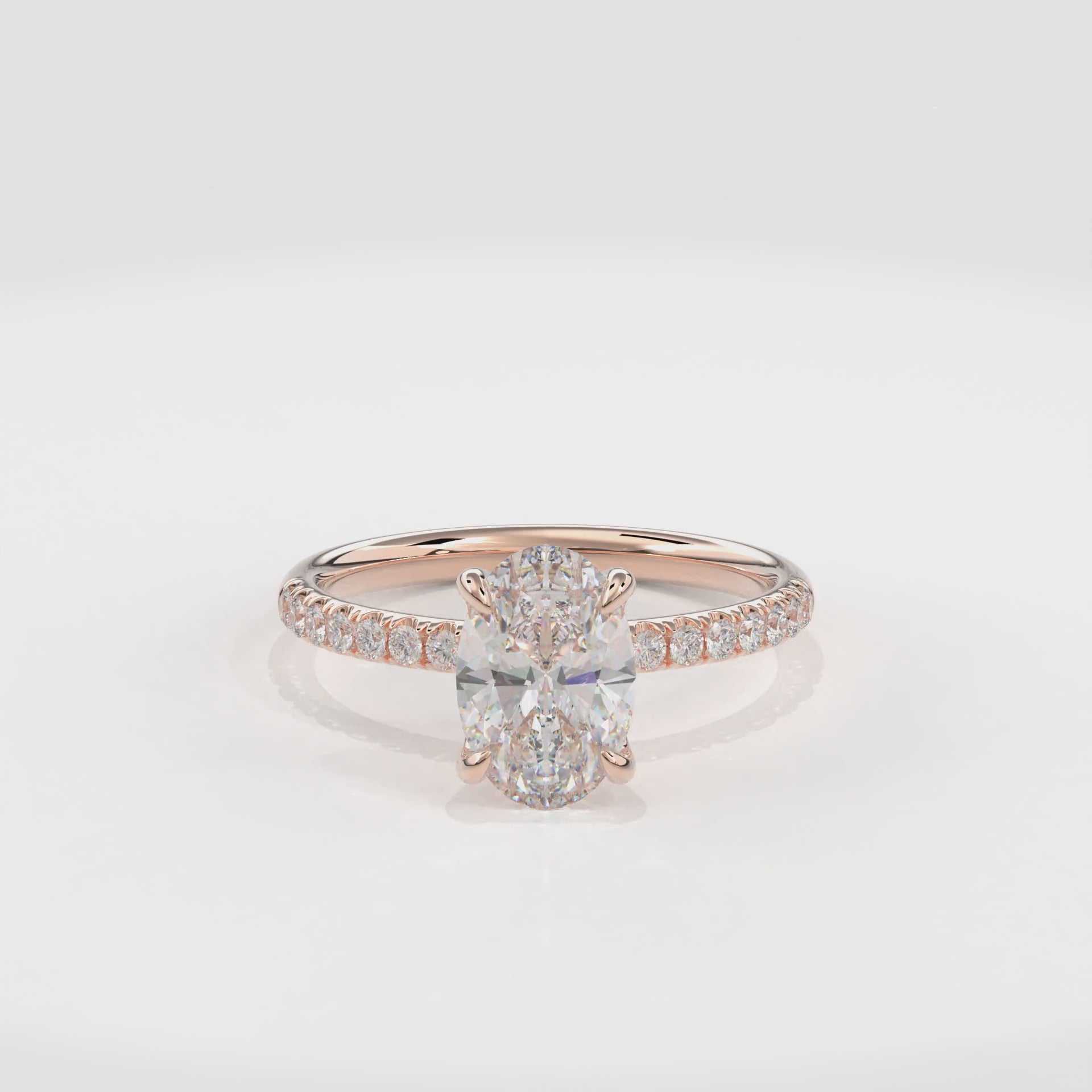 Dia Solitaire Pave Engagement Ring Oval•Rose Gold