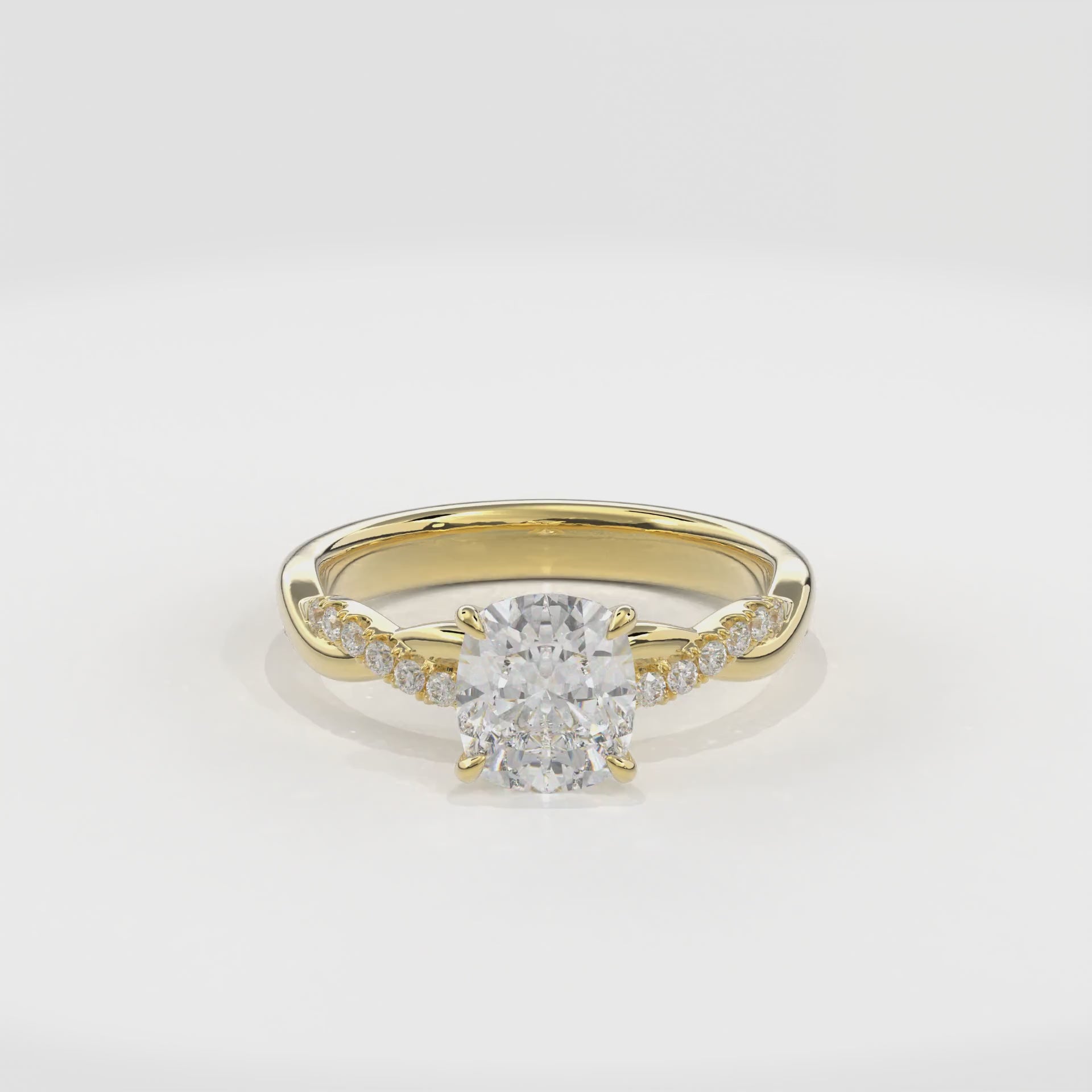 Rhea Twisted Pave Engagement Ring Cushion•Yellow Gold
