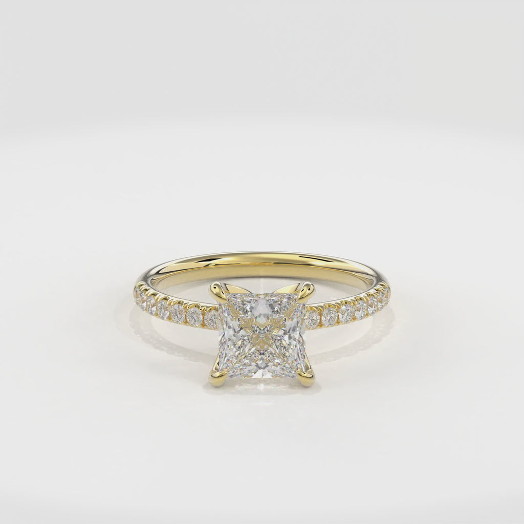 Dia Solitaire Pave Engagement Ring Princess•Yellow Gold
