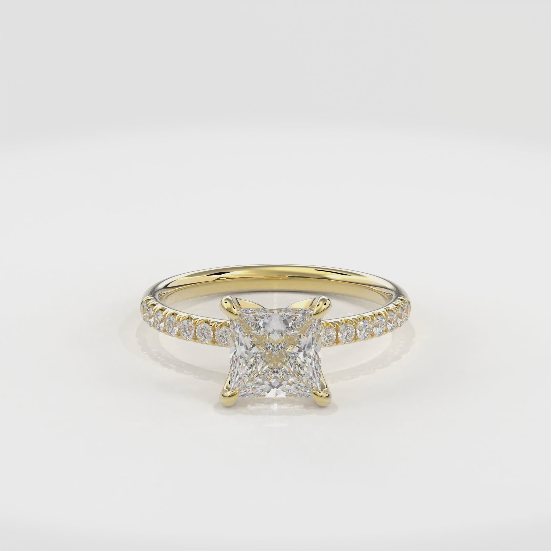 Dia Solitaire Pave Engagement Ring Princess•Yellow Gold