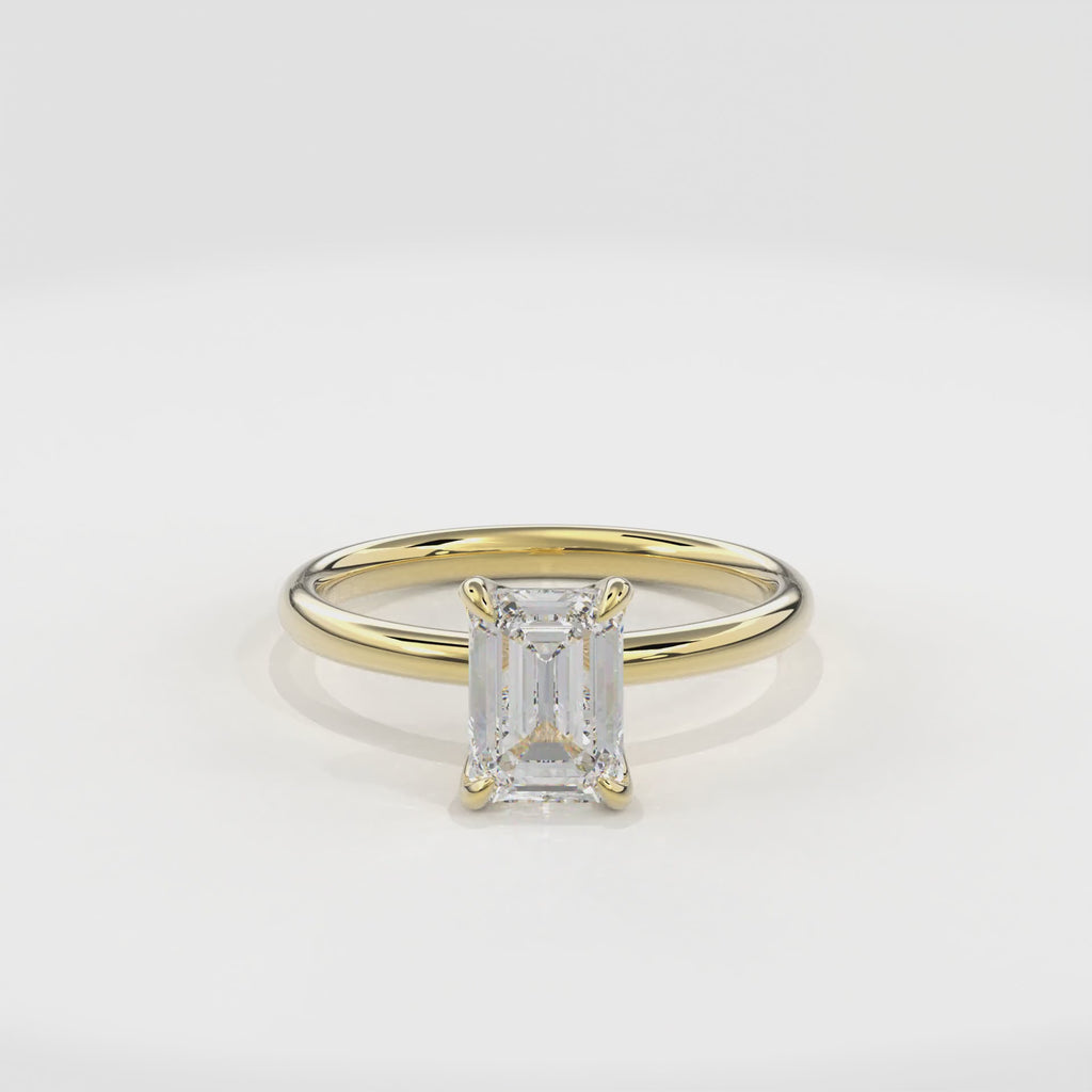Dia Solitaire Engagement Ring Emerald•Yellow Gold