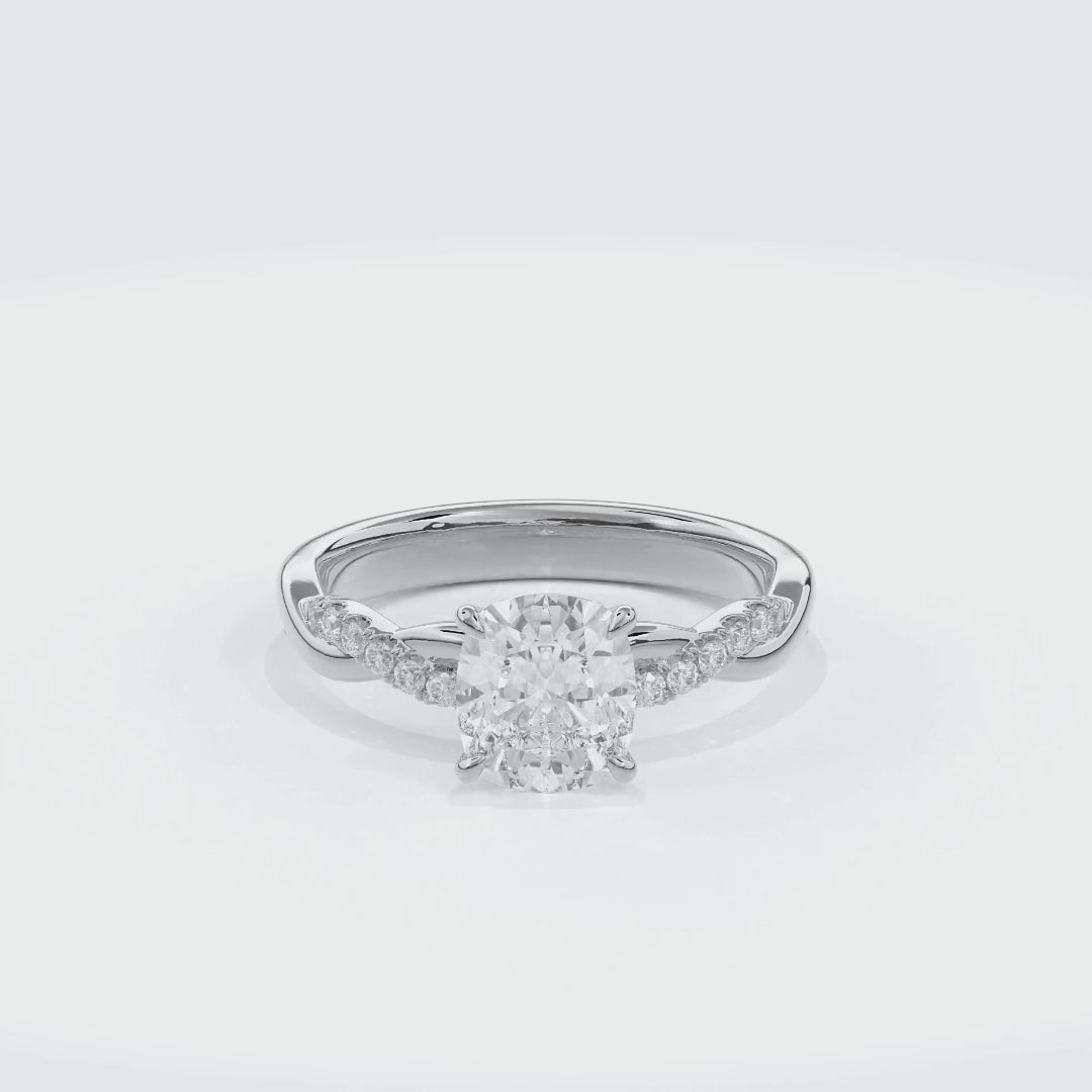 Rhea Twisted Pave Engagement Ring Cushion•White Gold