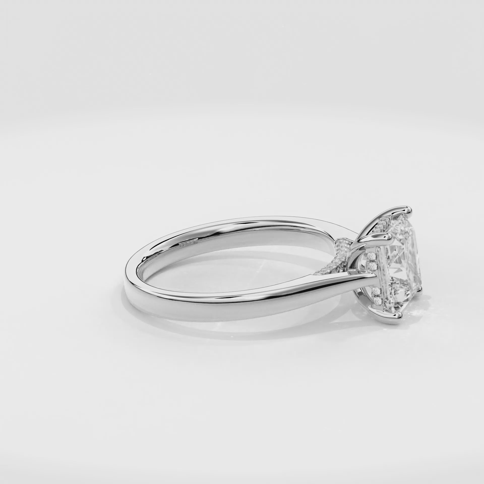 Elara Hidden Halo Salitaire Engagement Ring Radiant•White Gold