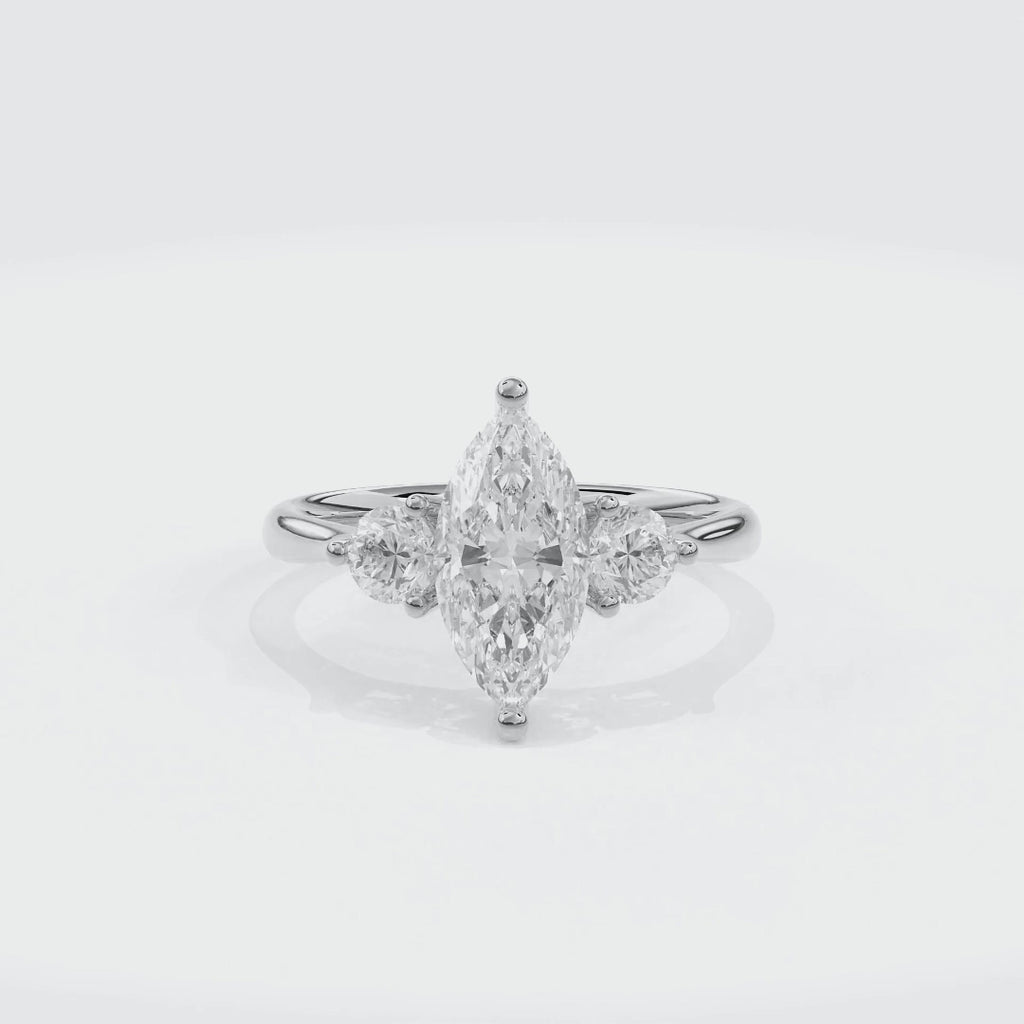 Daphnis Three Stones Engagement Ring Marquise•White Gold