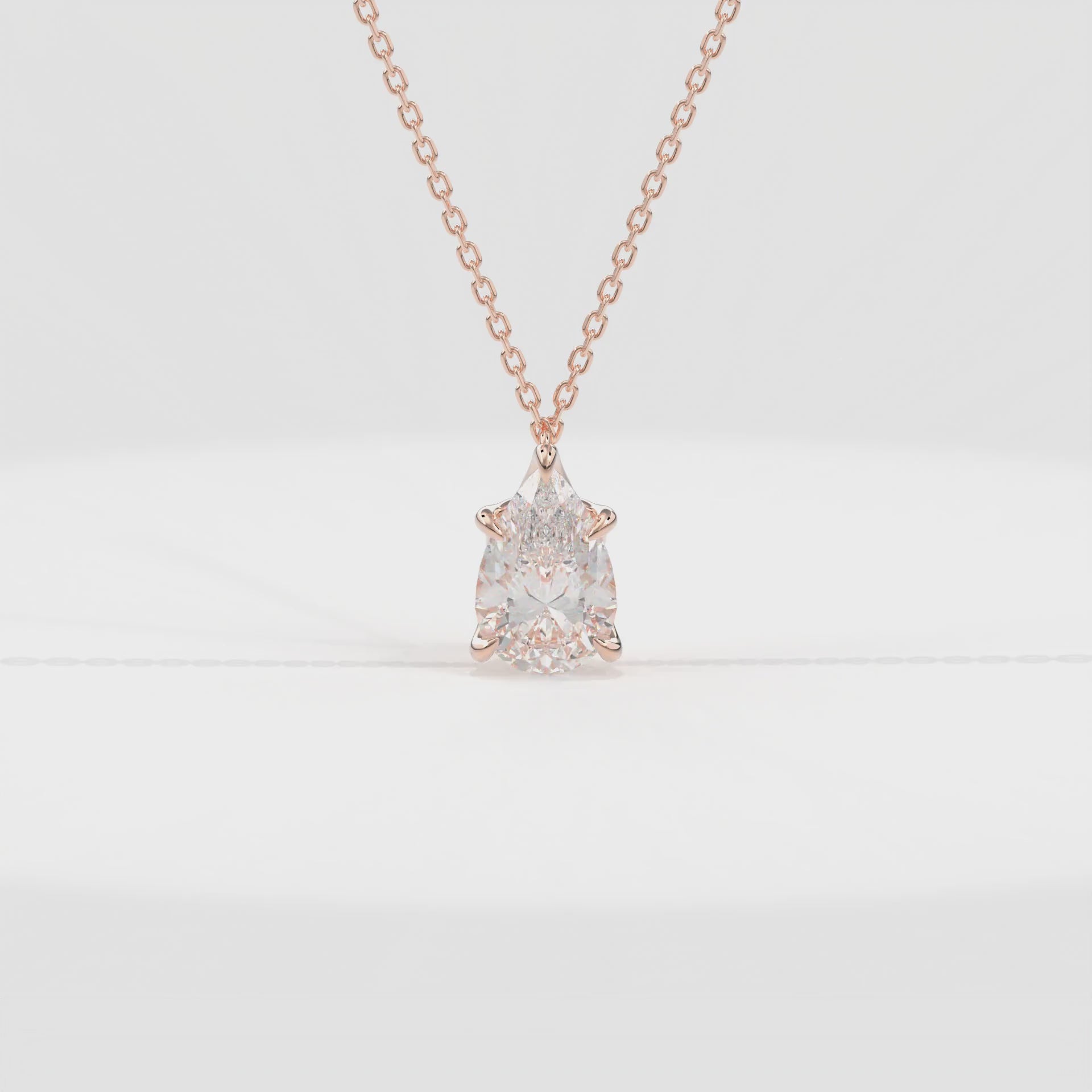 Dia Solitaire Necklace Pear•Rose Gold