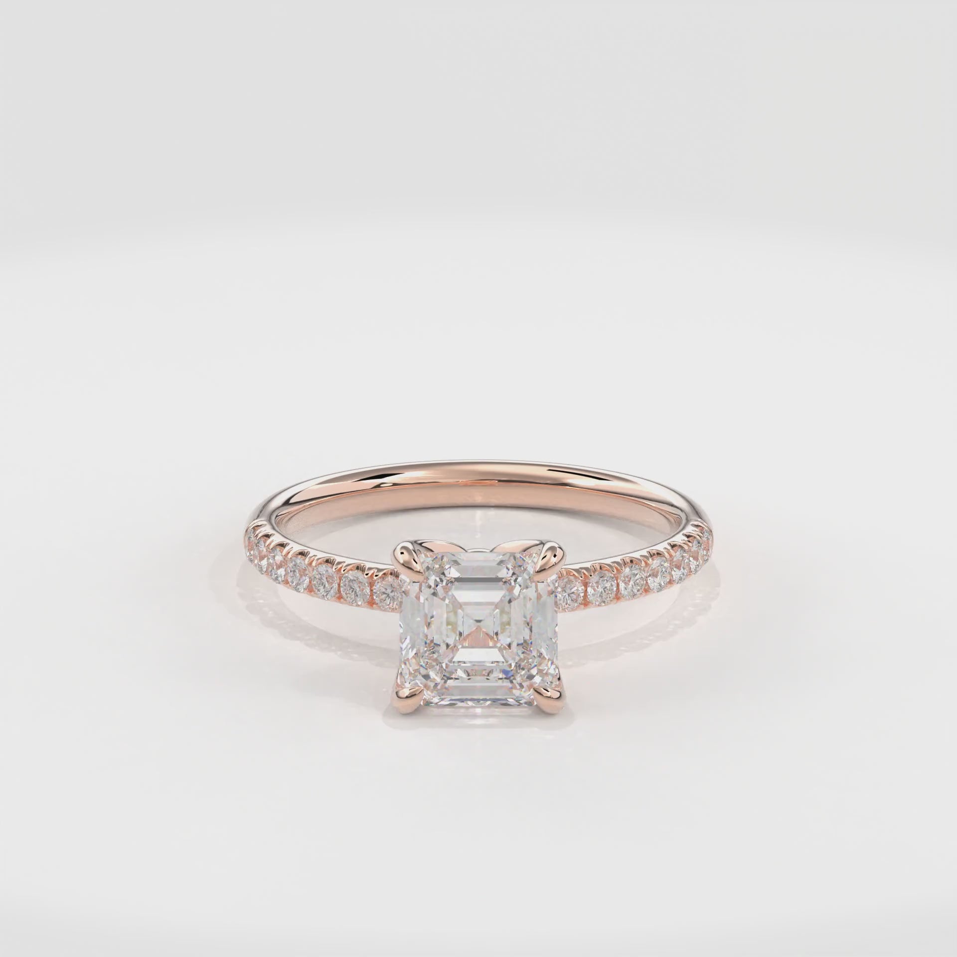 Dia Solitaire Pave Engagement Ring Radiant•Rose Gold