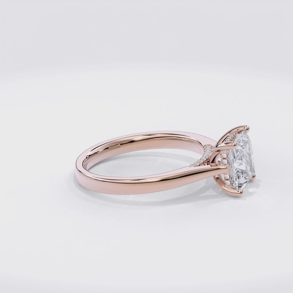 Elara Hidden Halo Salitaire Engagement Ring Radiant•Rose Gold