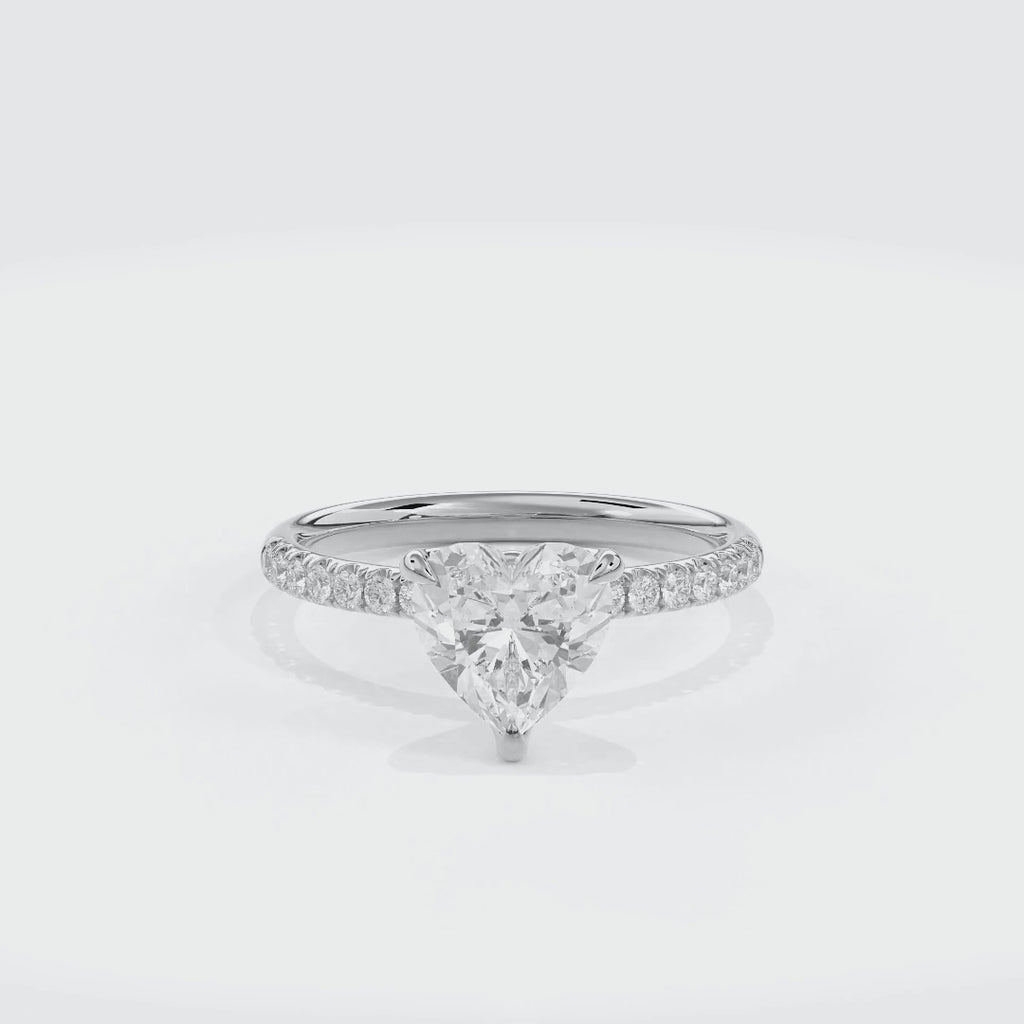 Dia Solitaire Pave Engagement Ring Heart•White Gold