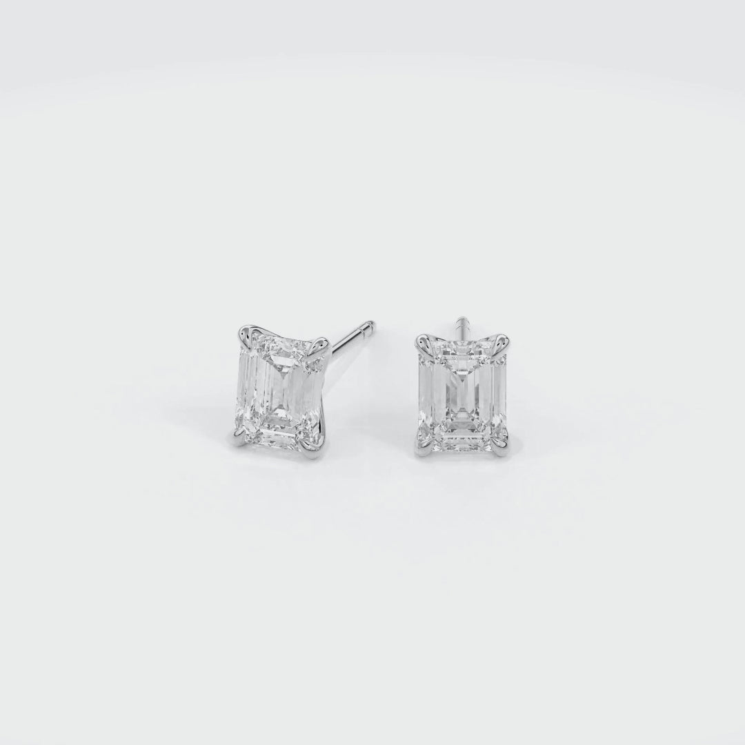 Dia Emerald LGD Classic Stud Earring in 14K White Gold (Single Earring)