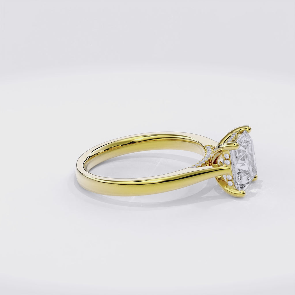 Elara Hidden Halo Salitaire Engagement Ring Radiant•Yellow Gold