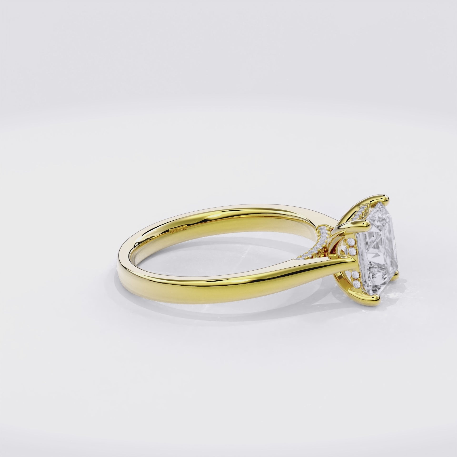 Elara Hidden Halo Salitaire Engagement Ring Radiant•Yellow Gold