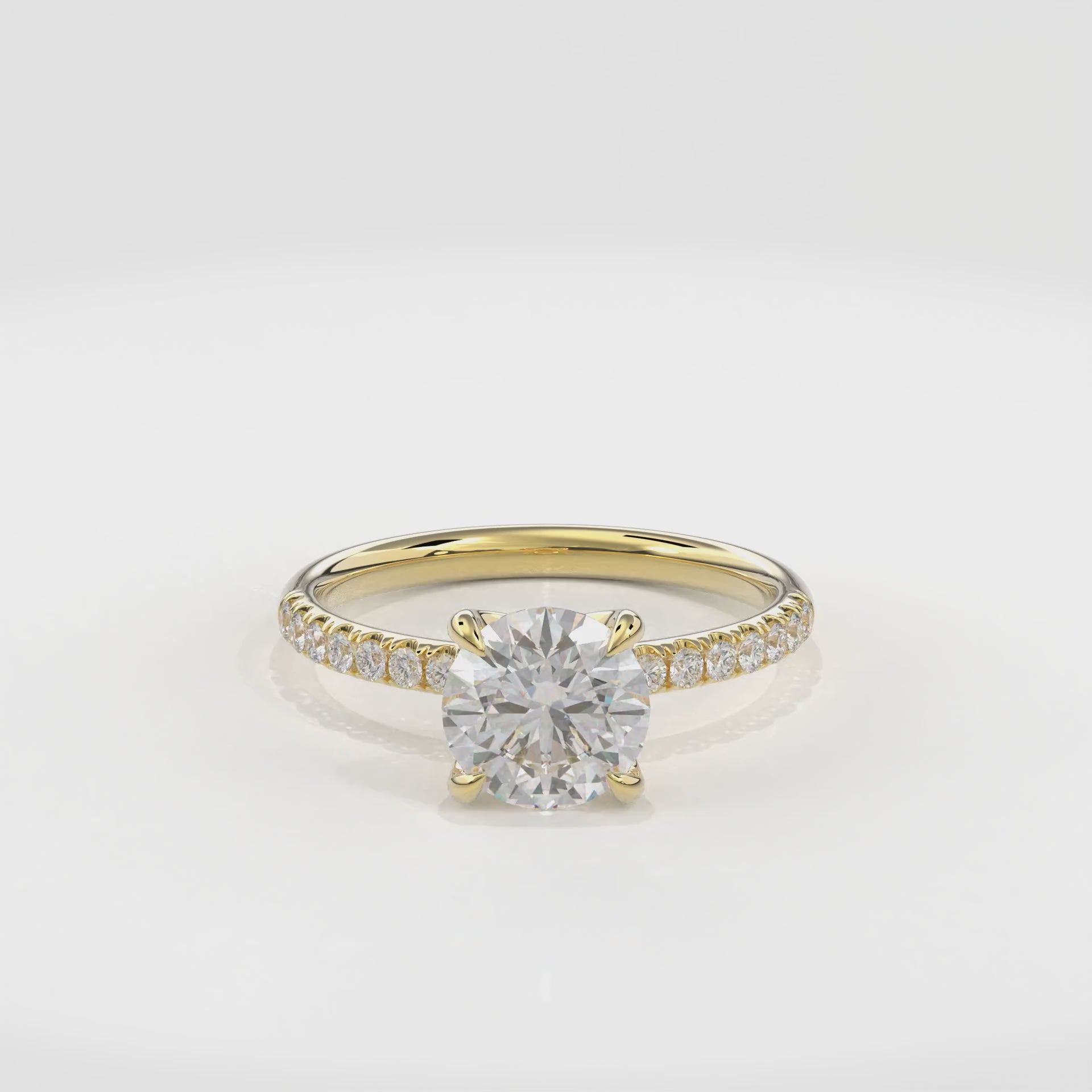 Dia Solitaire Pave Engagement Ring Round•Yellow Gold