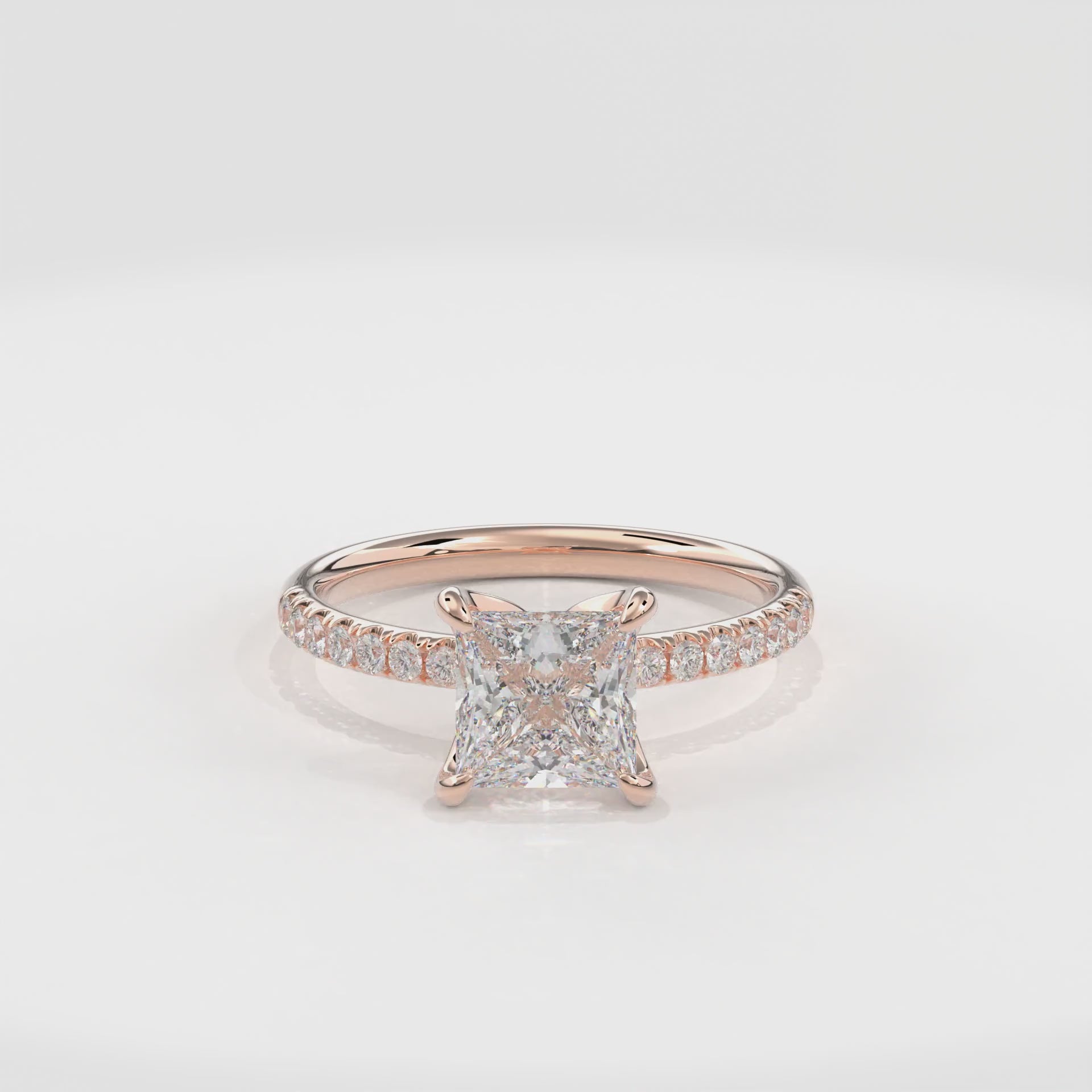 Dia Solitaire Pave Engagement Ring Princess•Rose Gold