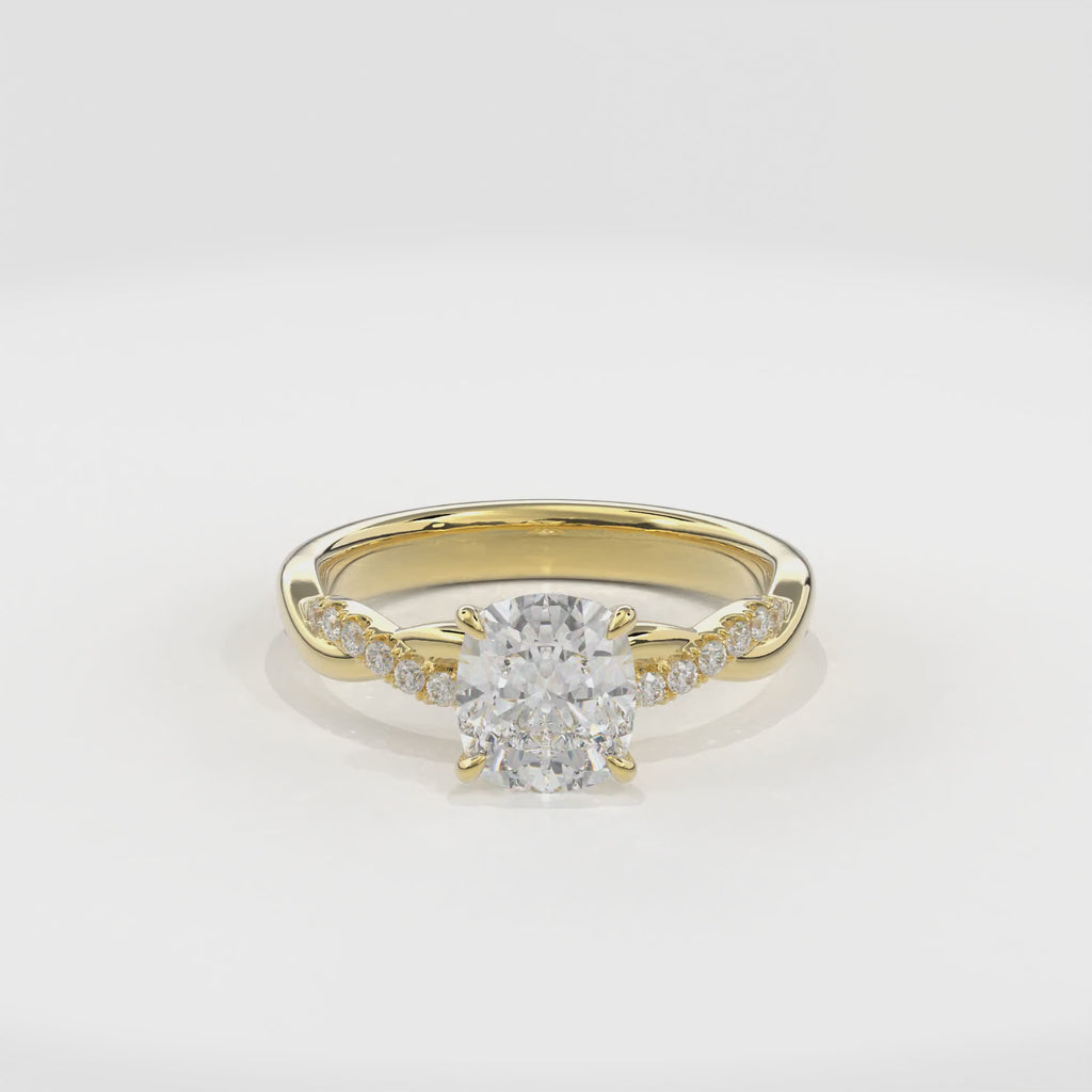 Rhea Twisted Pave Engagement Ring Cushion•Yellow Gold