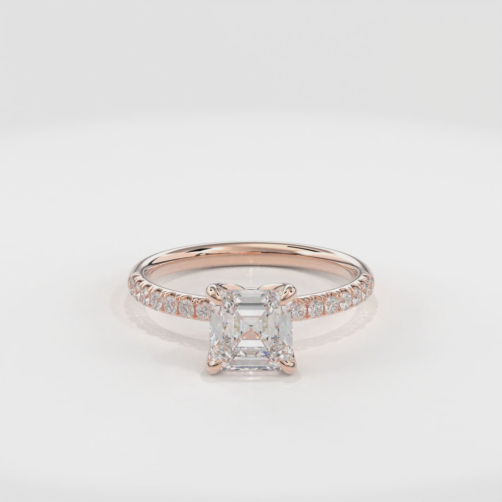 Dia Solitaire Pave Engagement Ring Radiant•Rose Gold
