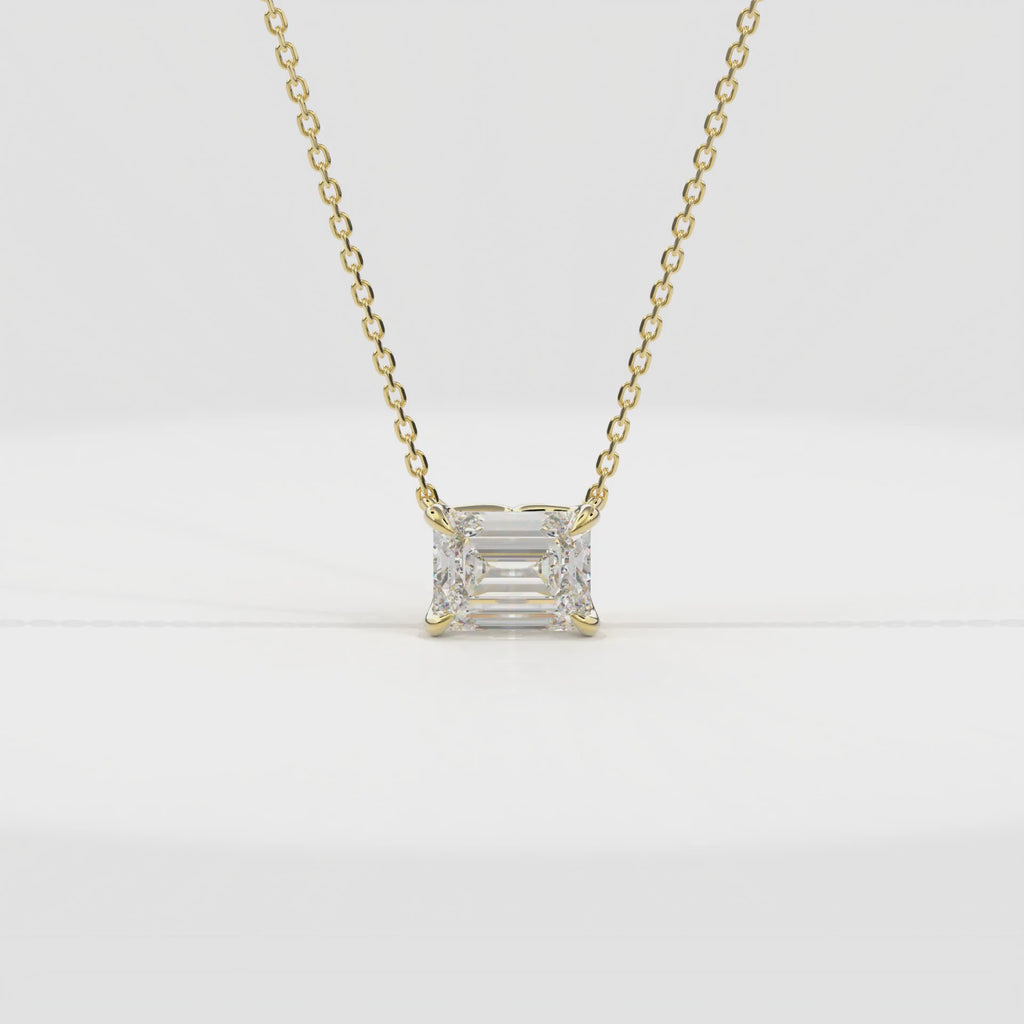Dia Solitaire Necklace Emerald•Yellow Gold
