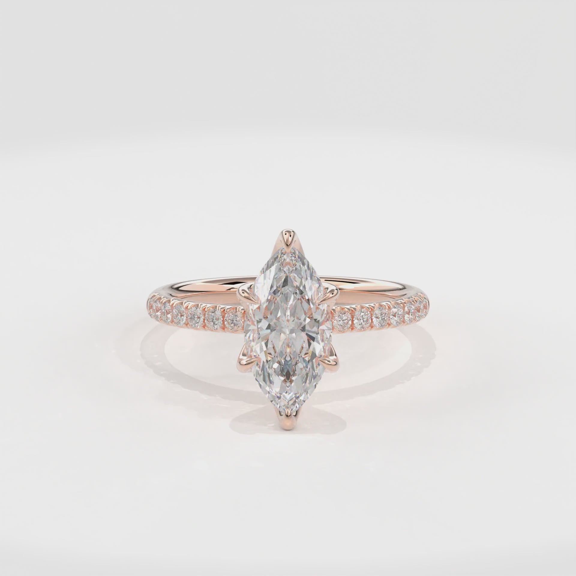 Dia Solitaire Pave Engagement Ring Marquise•Rose Gold