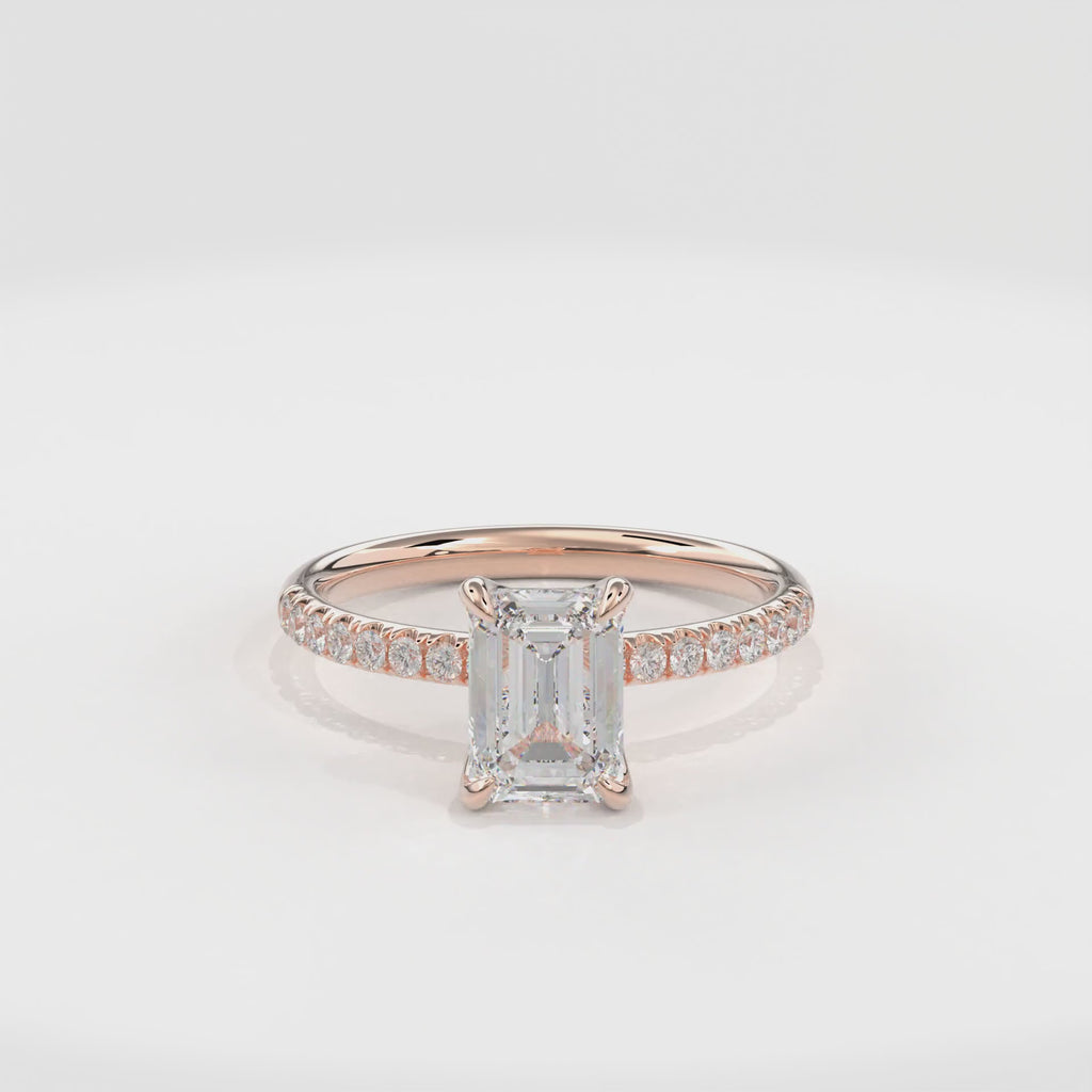Dia Solitaire Pave Engagement Ring Emerald•Rose Gold