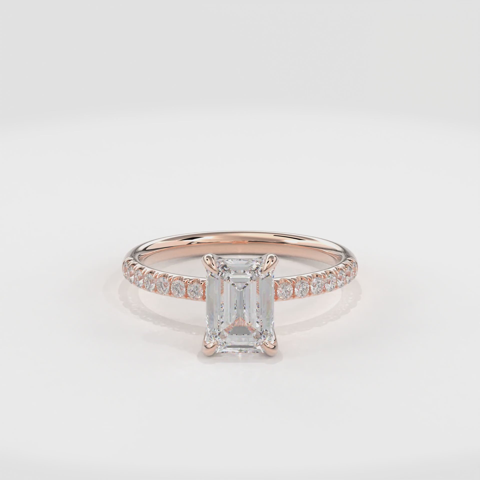 Dia Solitaire Pave Engagement Ring Emerald•Rose Gold