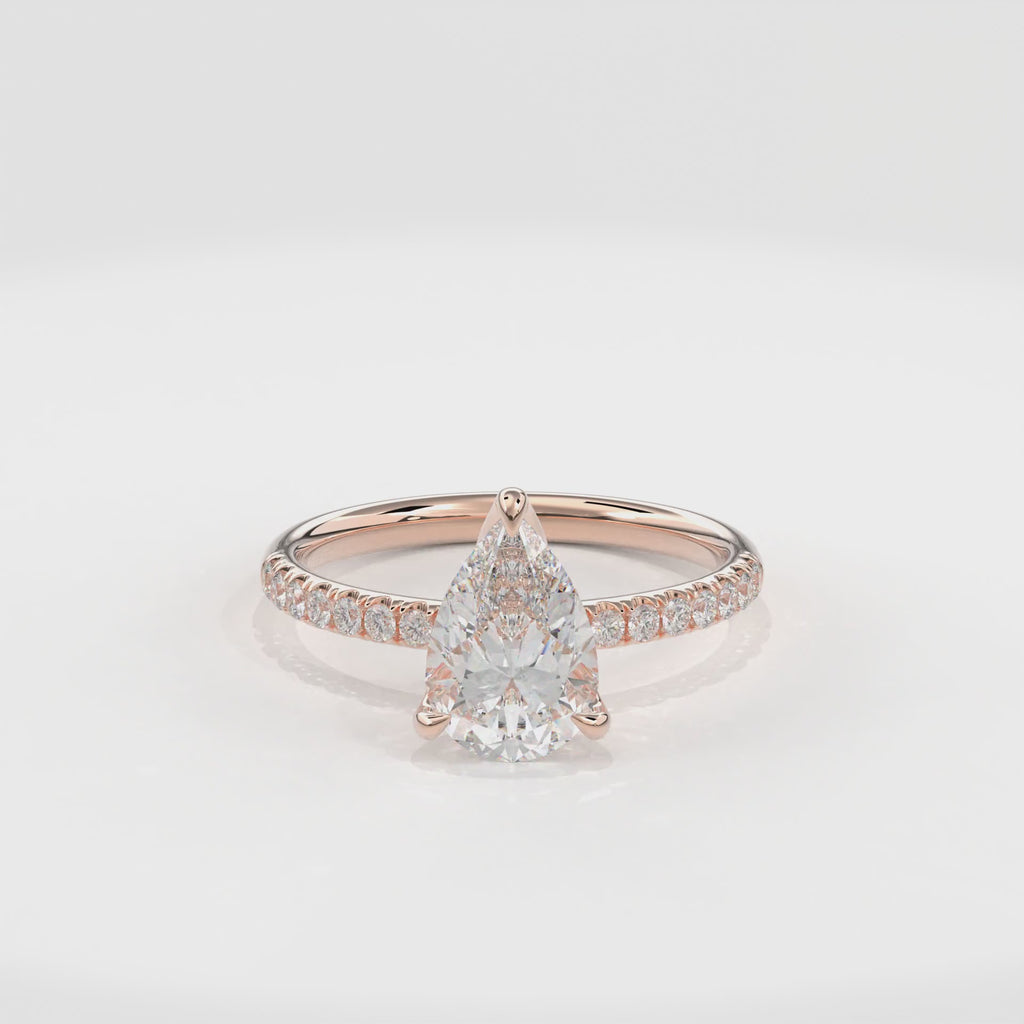 Dia Solitaire Pave Engagement Ring Pear•Rose Gold