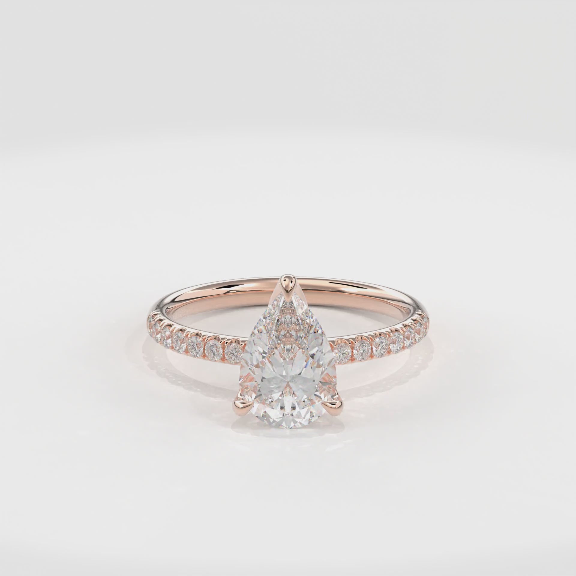Dia Solitaire Pave Engagement Ring Pear•Rose Gold