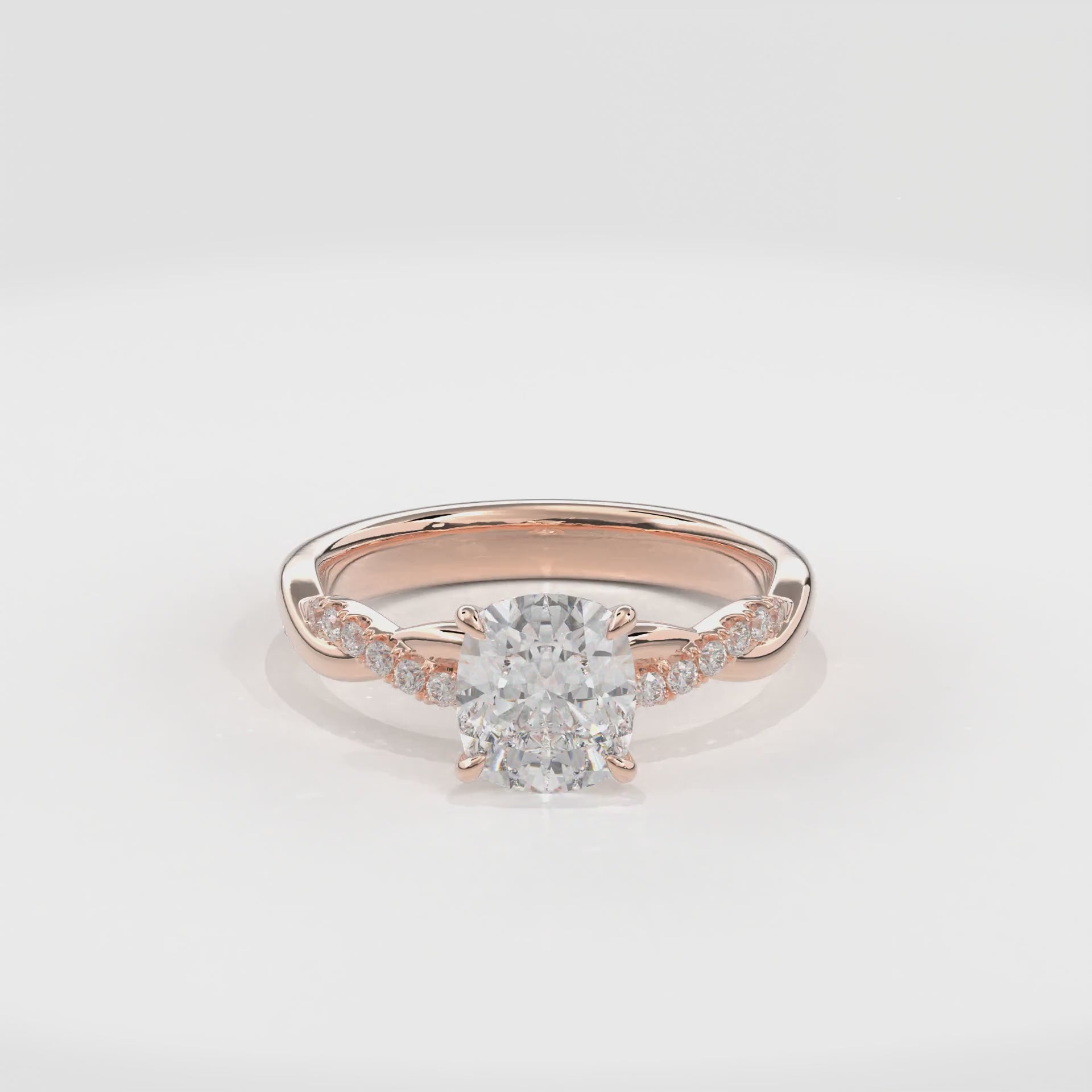 Rhea Twisted Pave Engagement Ring Cushion•Rose Gold
