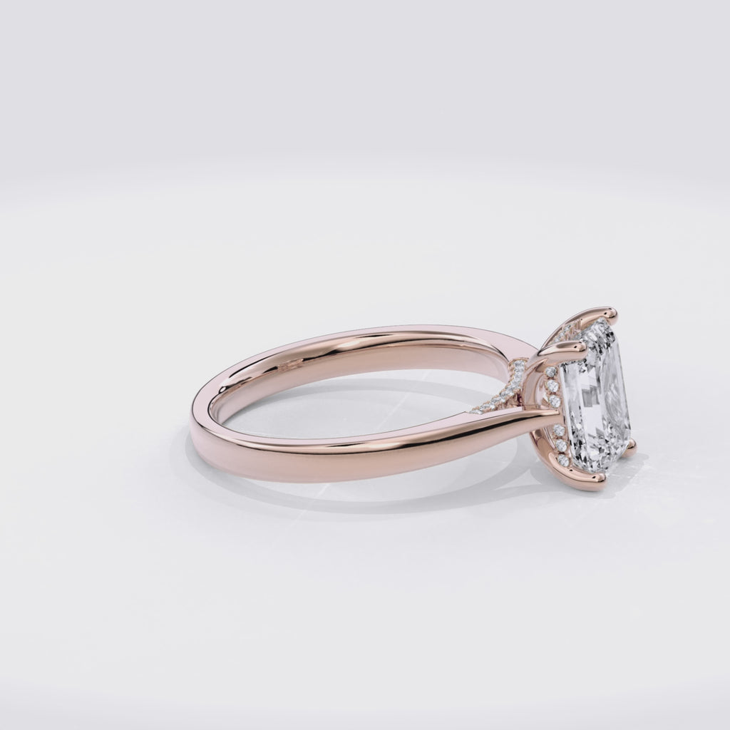 Elara Hidden Halo Salitaire Engagement Ring Emerald•Rose Gold