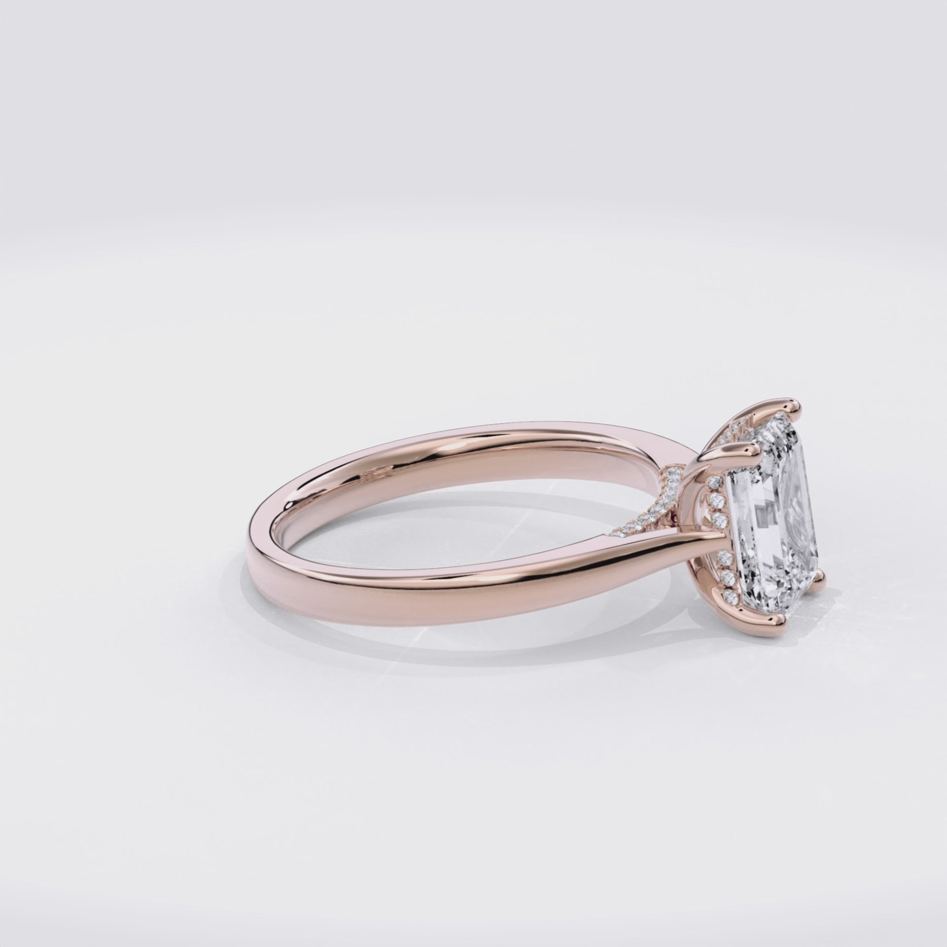 Elara Hidden Halo Salitaire Engagement Ring Emerald•Rose Gold