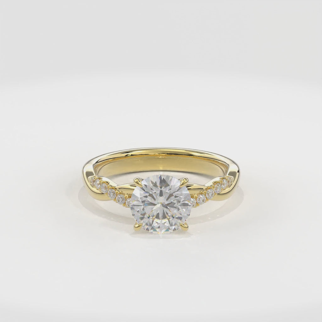 Rhea Twisted Pave Engagement Ring Round•Yellow Gold