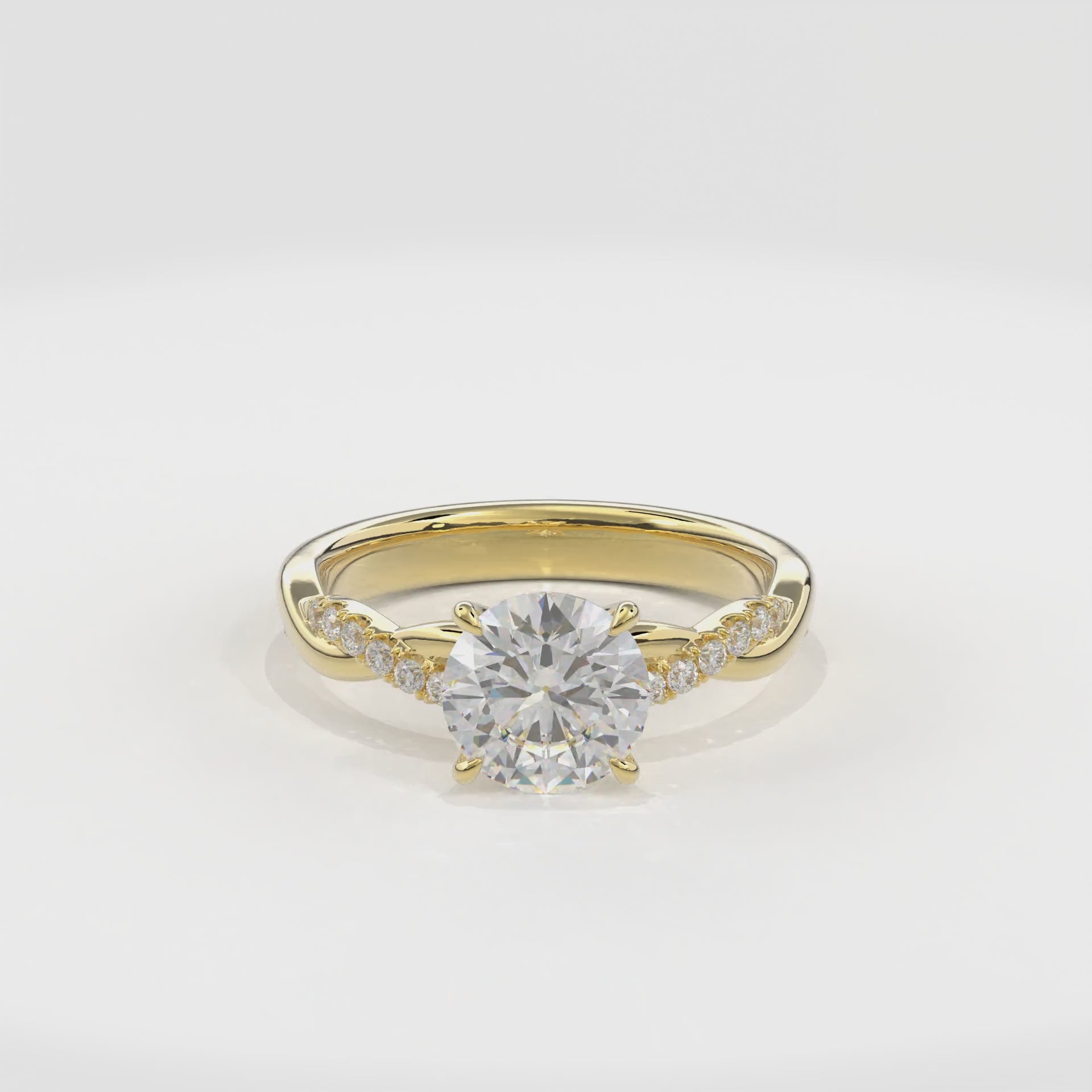 Rhea Twisted Pave Engagement Ring Round•Yellow Gold