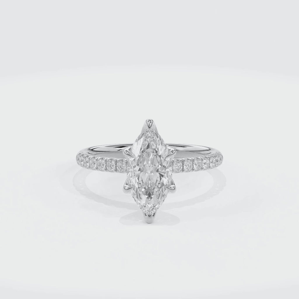 Dia Solitaire Pave Engagement Ring Marquise•White Gold
