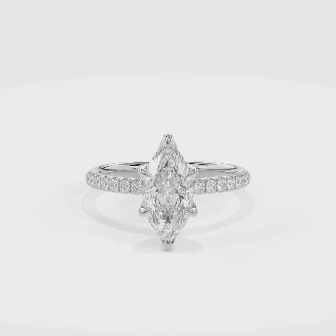 Dia Solitaire Pave Engagement Ring Marquise•White Gold