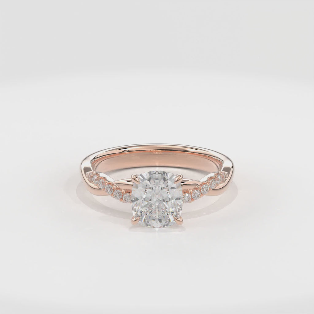 Rhea Twisted Pave Engagement Ring Cushion•Rose Gold